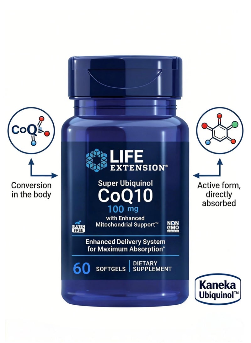 Life Extension Super Ubiquinol CoQ10 with Enhanced Mitochondrial Support, Strong Heart Health and Support Cellular Energy Production, Ultra Absorbable, Gluten Free, Non-GMO, 100 mg, 60 Softgels - Image 4